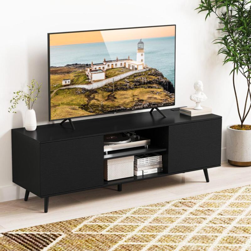 Hivvago TV Stand with Power Outlets and Adjustable Shelf for 60 Inch TVs