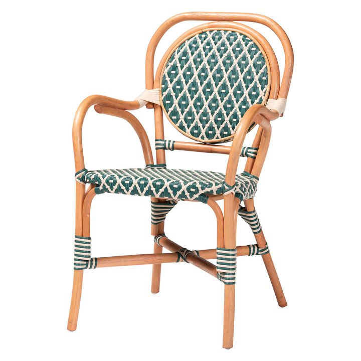 bali & pari Mattie Rattan Bistro Chair - Handwoven Cafe-Style Dining Chair with Curved Arms for Kitchen Island or Indoor/Outdoor Lounge