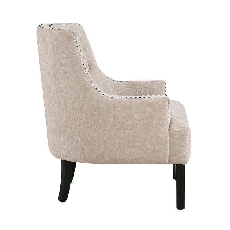 Daisie Accent Armchair, Button Tufted Beige Chenille, Solid Wood