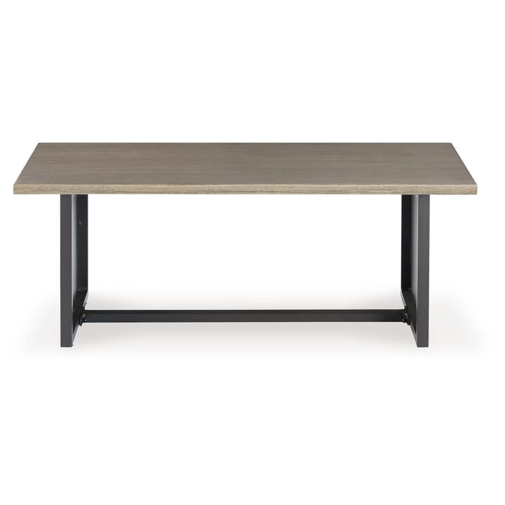 38 Inch Outdoor Table, Rectangular Faux Wood Top, Modern Two Tone Brown - Benzara