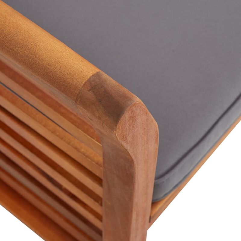 Outdoor Dining Chair Set of 4, Slatted Brown Acacia Wood, Gray Fabric - Benzara image number 3