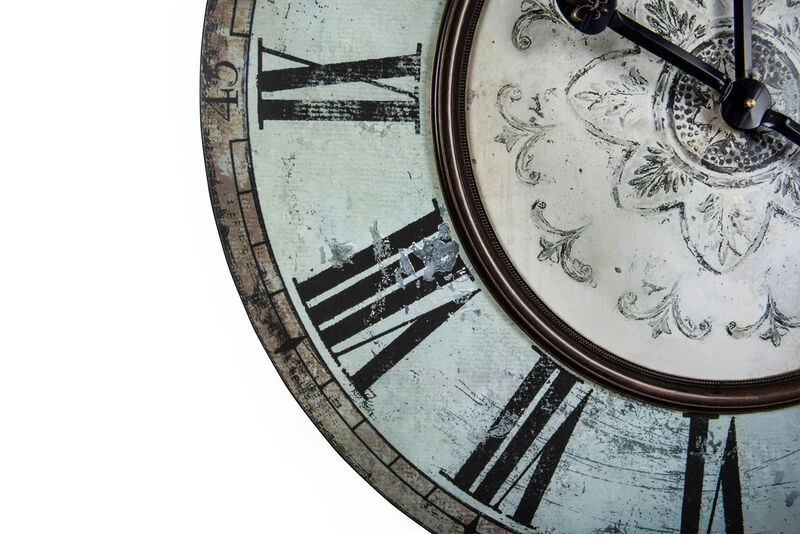 Decorative Round Wood Wall Clock with Distressed Finish, Mint Green image number 3