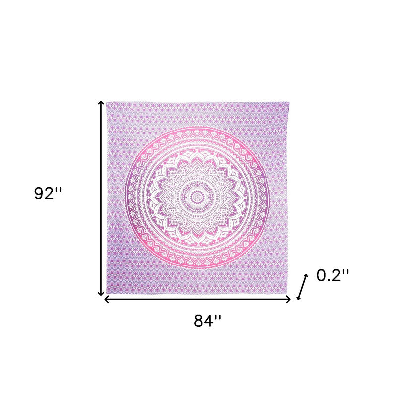 HomeRoots 92" X 84" Pink And White Mandala Cotton Hanging Tapestry image number 2