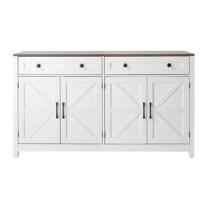 Coffee Bar Cabinet with Storage Drawers and Barn Doors for Kitchen
