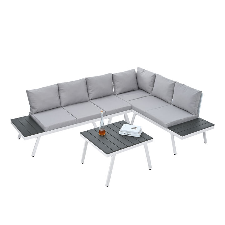 Merax Modern Garden Outdoor Sectional Sofa Set with End Tables