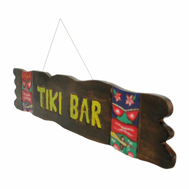 39-Inch Hand-Carved Wooden Tiki Sign With Rope Hanger, Beachy Decor image number 4