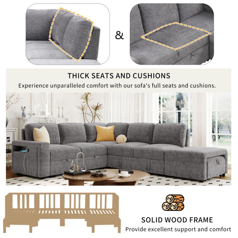 Gabdor L‑Shaped Pull‑Out Sectional Sofa Bed image number 6