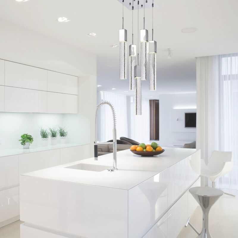 Sparkling Night Chandelier Chrome Metal and Acrylic 5 LED Light Dimmable Extra Large