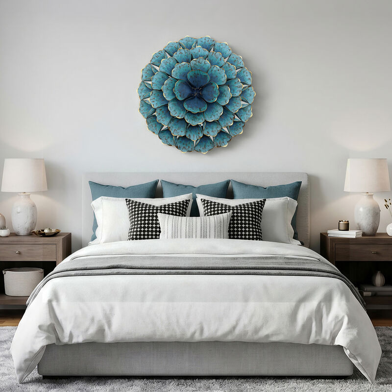 24" Rosette Metal Floral Wall Art Decor, Teal Blue image number 4