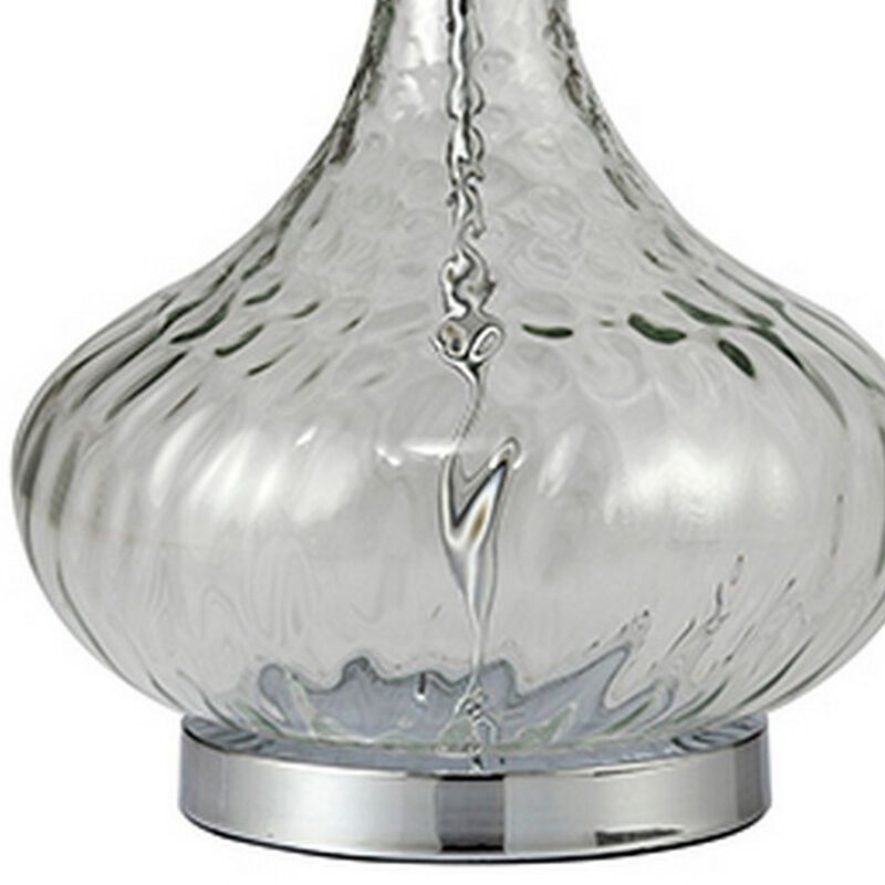Table Lamp with Pot Bellied Glass Body, Clear and White-Benzara