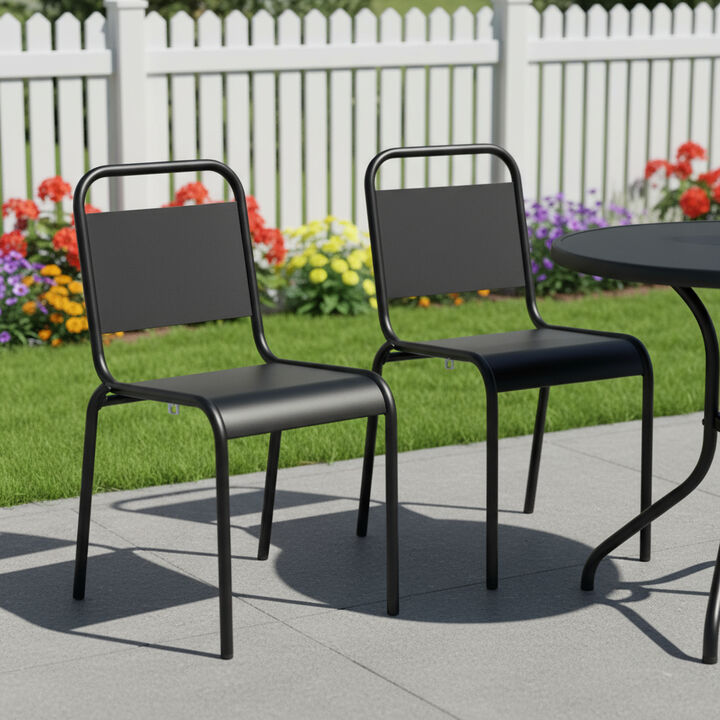 HomeRoots Set of Two Black Aluminum Outdoor Stacking Dining Chairs