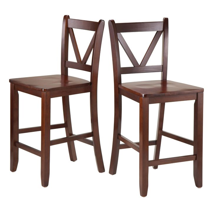 Winsome Wood Victor 2-Piece V-Back Counter Stools, 24-Inch, Brown
