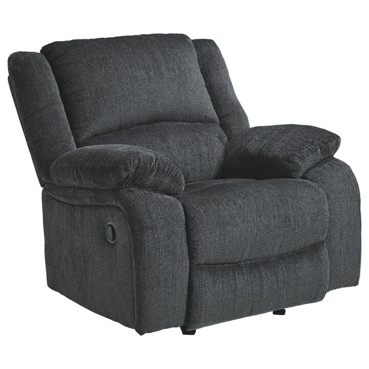 Fabric Upholstered Rocker Recliner with Pillow Arms, Gray- Benzara
