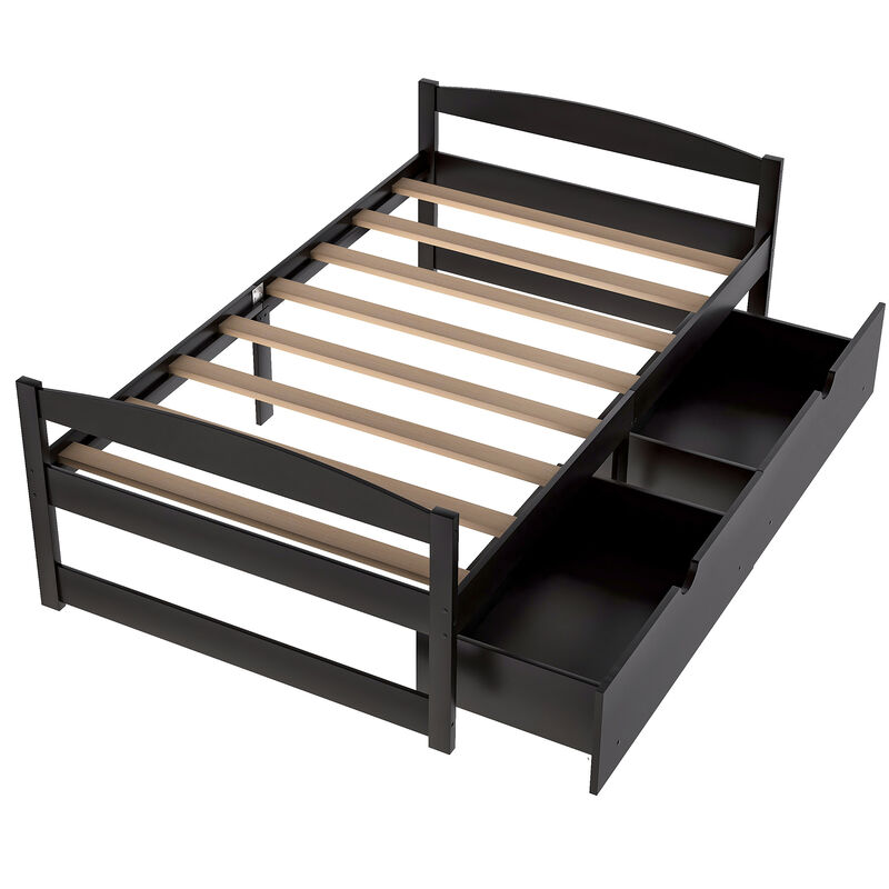 Whisen Twin Size Platform Bed with 2 Drawers - White