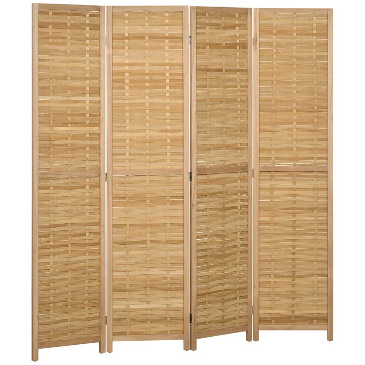 Hand Woven Room Divider, 4 Panel Bamboo Folding Privacy Screen for Home Office, 47.25"x67"x0.75", Natural
