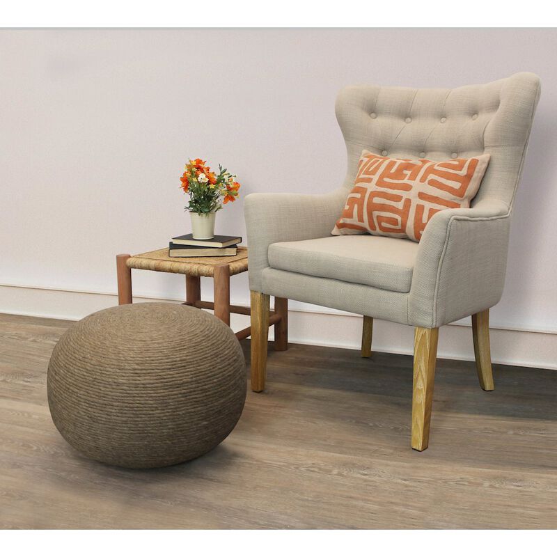 Modern Ellis Pouf in Beige Wool
