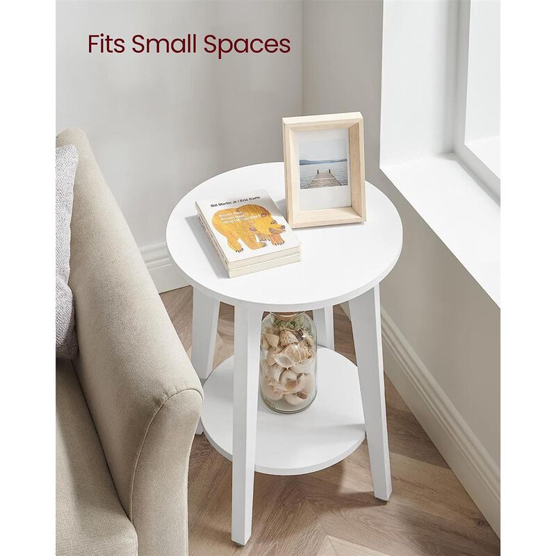 Minimalist Round End Table – Small Table with Lower Shelf for Sofa Side or Bedside Storage Needs