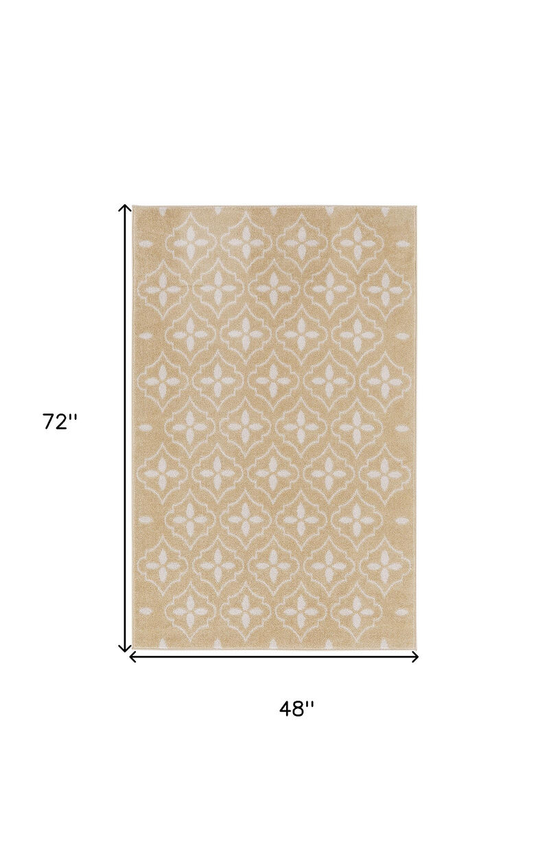 HomeRoots 4' X 6' Beige And Ivory Geometric Indoor Outdoor Area Rug image number 4