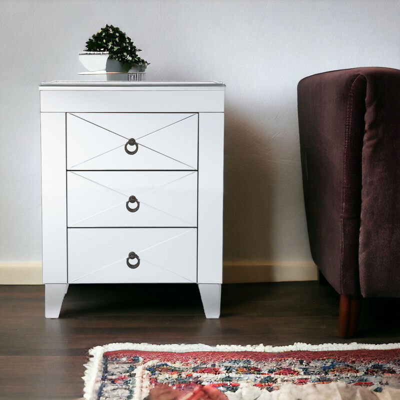 Hivvago 26 Inch  Silver End Table With Three Drawers