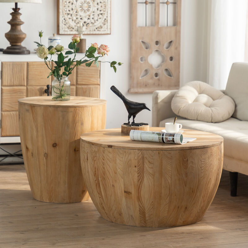 21.06" Vintage Style Bucket Shaped Coffee Table for Office, Dining Room, and Living Room - Elegant and Functional Furniture with Timeless Design
