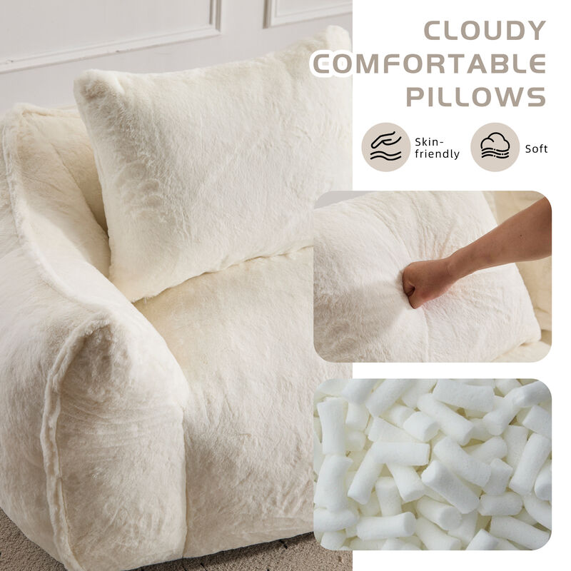 Whisen Giant Bean Bag Couch Ultra Soft Fluffy Loveseat Oversized Chase Lounge Chair with Pillows image number 6