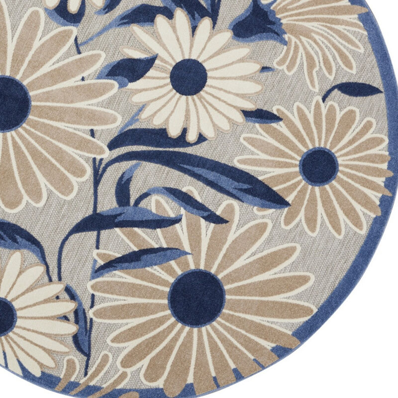 HomeRoots 5' Blue And Gray Round Floral Indoor Outdoor Area Rug image number 2