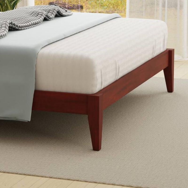 Hivvago Twin Traditional Solid Oak Wooden Platform Bed Frame with Headboard in Cherry