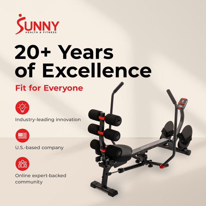 Sunny Health & Fitness 2-in-1 Smart Full Motion Rowing Machine with Core Trainer, 12 Resistance Levels & Trainer-Led Workouts via SunnyFit App image number 9