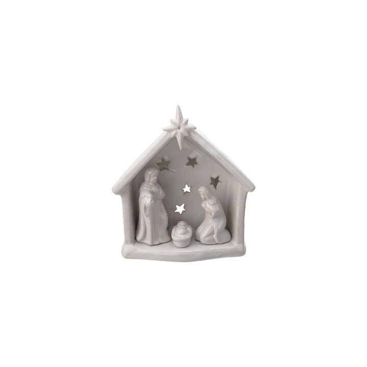 Stoneware Holy Family Tealight Holder, White