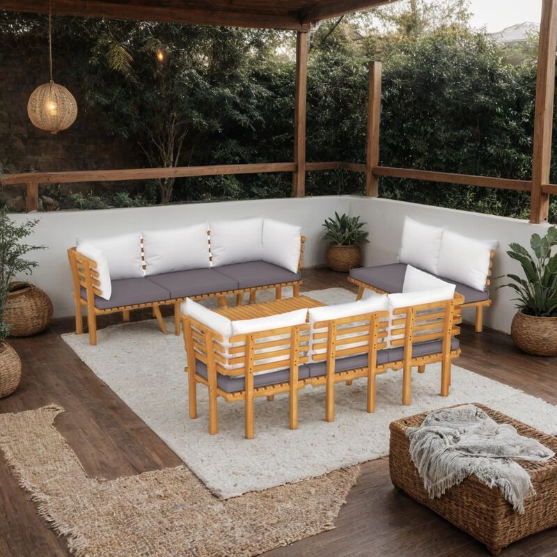 Roma 8pc Modular Outdoor Sofa and Table Set, Solid Wood, Gray, White - Benzara