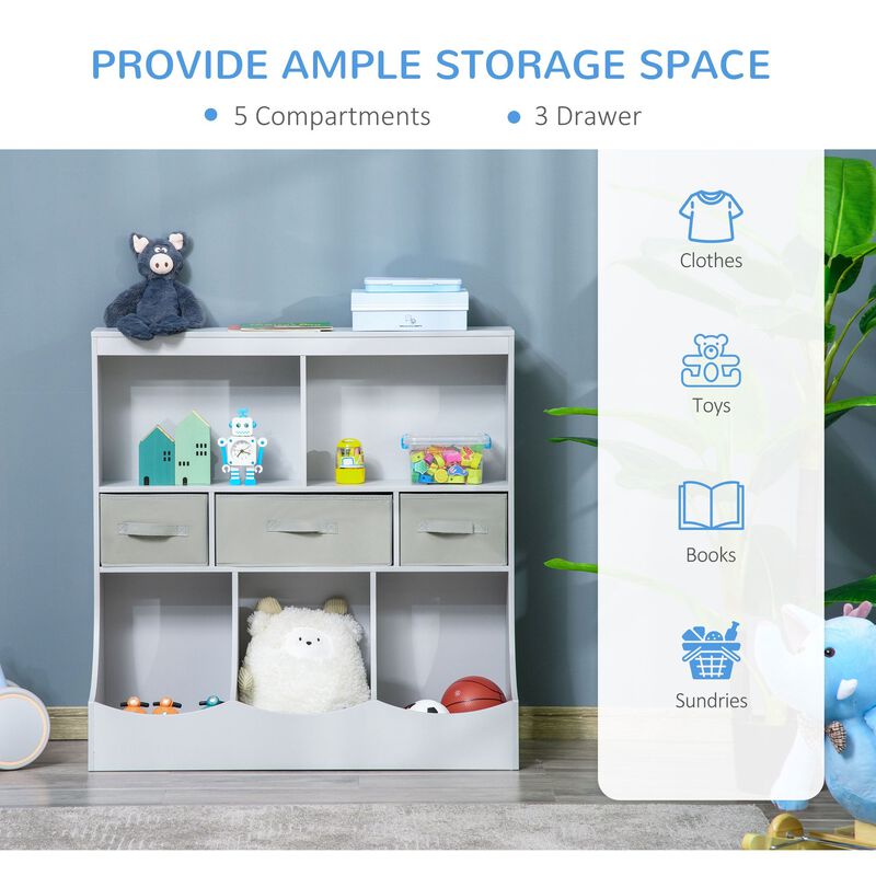 Grey Kids' Organizer: Freestanding Cabinet with Bookshelf and Drawers