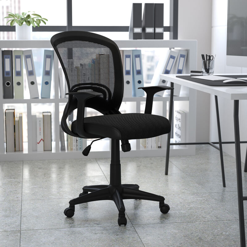 Manny Mid-Back Designer Black Mesh Swivel Task Office Chair with Arms image number 1