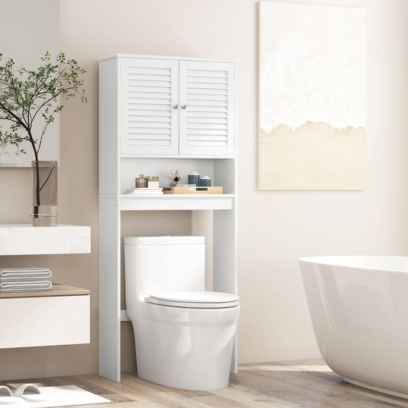 Over The Toilet Storage Cabinet with Double Doors and Adjustable Shelf