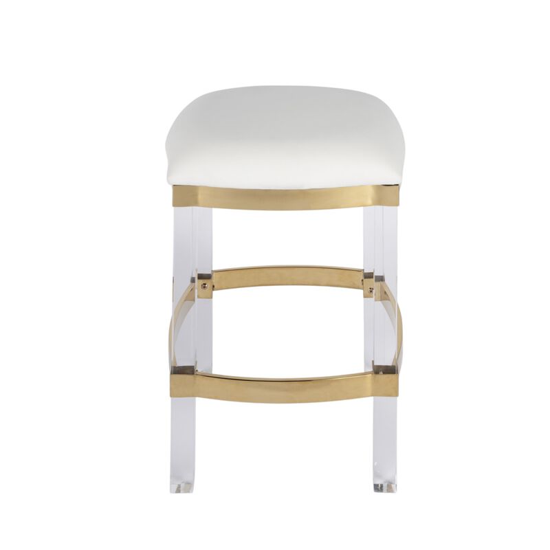 Hivvago 24 Inch White and Clear Stainless Steel and Steel Backless Counter Height Bar Chair