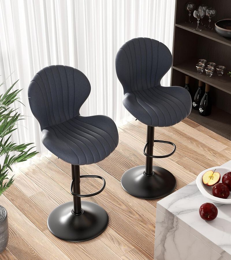Modern Upholstered Fabric Swivel Bar Stools Set of 2 image number 3