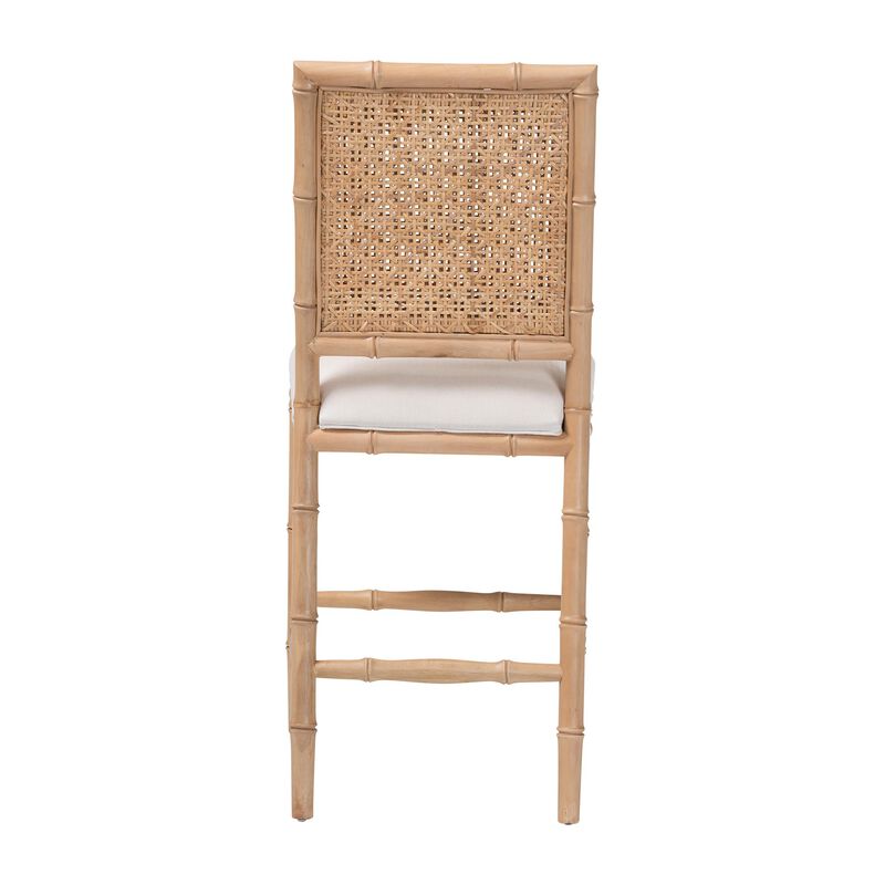 bali & pari Sandy Counter Stool - Crafted Wood and Natural Rattan Lounge Seating with Bamboo Motif and Upholstered Seat image number 3