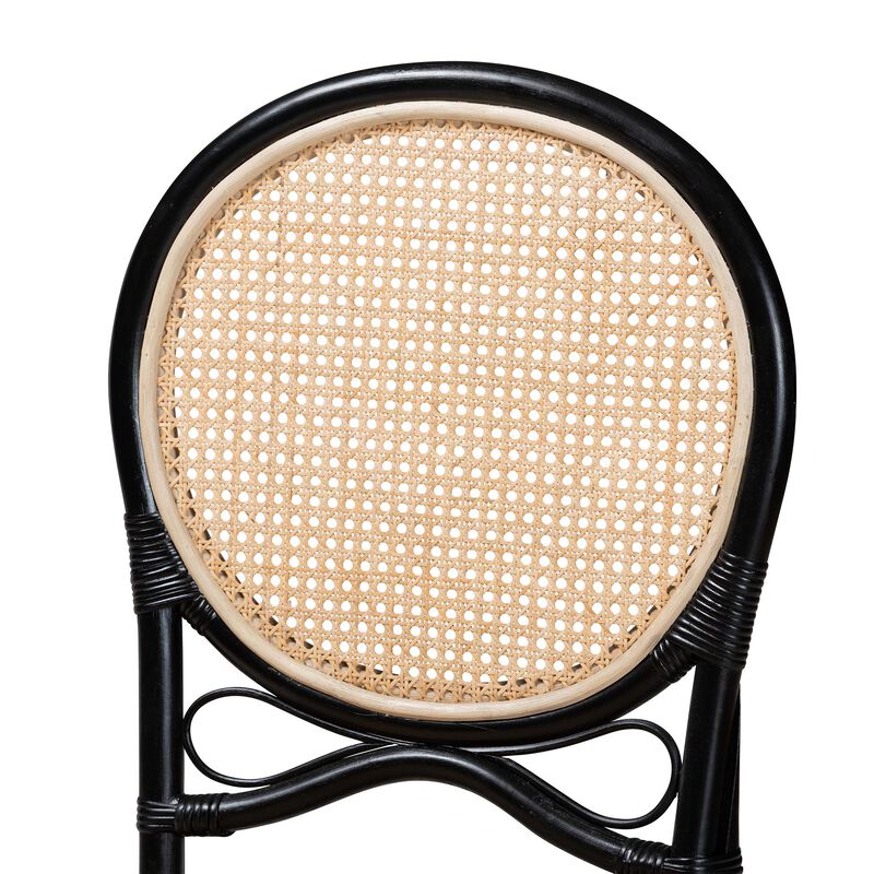 Bali & Pari Ayana Mid-Century Modern Two-Tone Black and Natural Brown Rattan Dining Chair