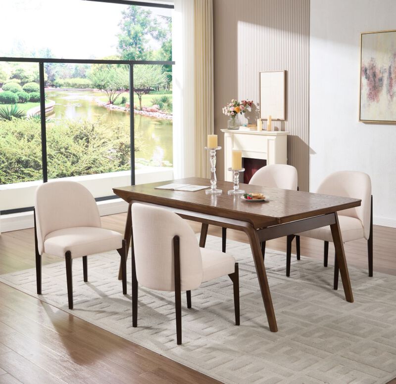 Envelor Modern Linen Pillow-Back Upholstered Dining Chair with Wood Legs, Set of 2 image number 3