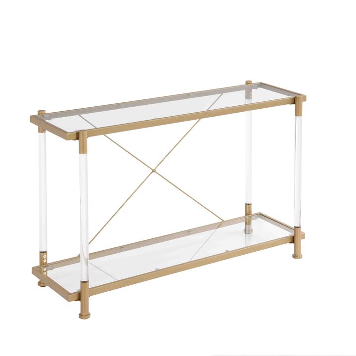 Hivvago 43.31'' Acrylic Golden Glass Sofa Table Console Table for Living Roome& Bedroom