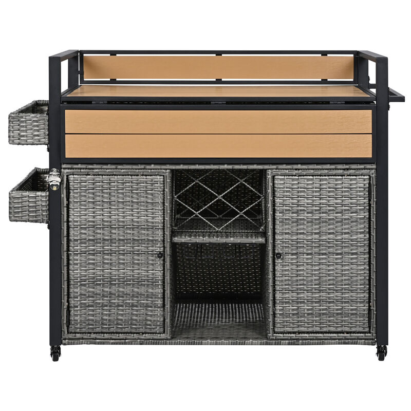 Merax Wicker Outdoor Rolling Kitchen Island