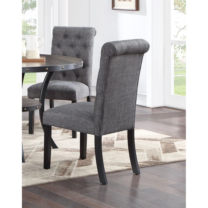 Charcoal Fabric Set of 2 Dining Chairs Contemporary Plush Cushion Side Chairs Nailheads Trim Tufted Back Chair Kitchen Dining Room image number 2