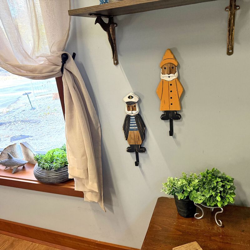 Set Of 2 Nautical Sailor Captain Fisherman Wall Hooks, Wood & Metal 1475 In image number 6