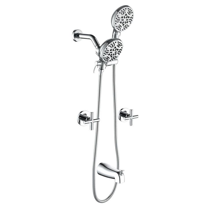 Copper Shower Set with Dual 7-Function ABS Heads & Pull-Out Tub Spout