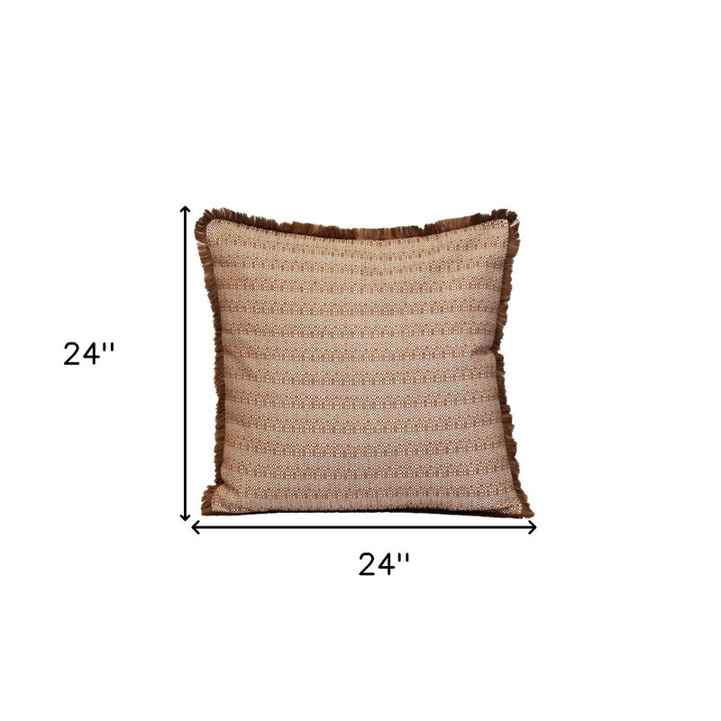 HomeRoots 24" Brown and White Striped Cotton Throw Pillow With Fringe image number 4