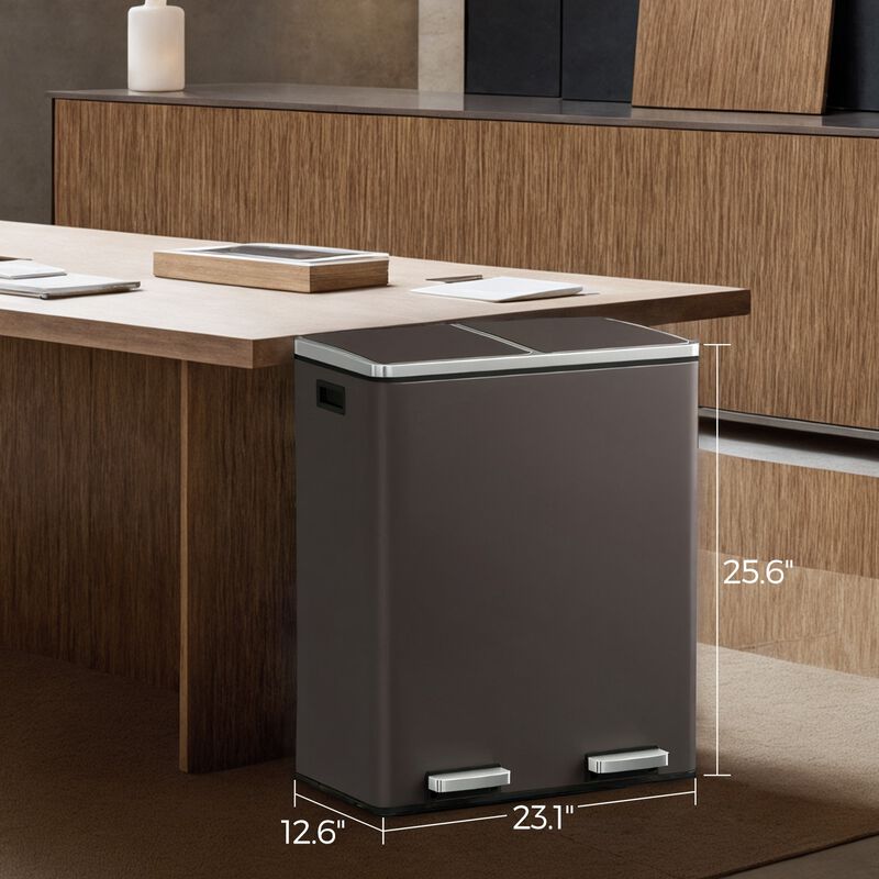 Dual Section Kitchen Trash Can with Airtight Hinged Lid System image number 2