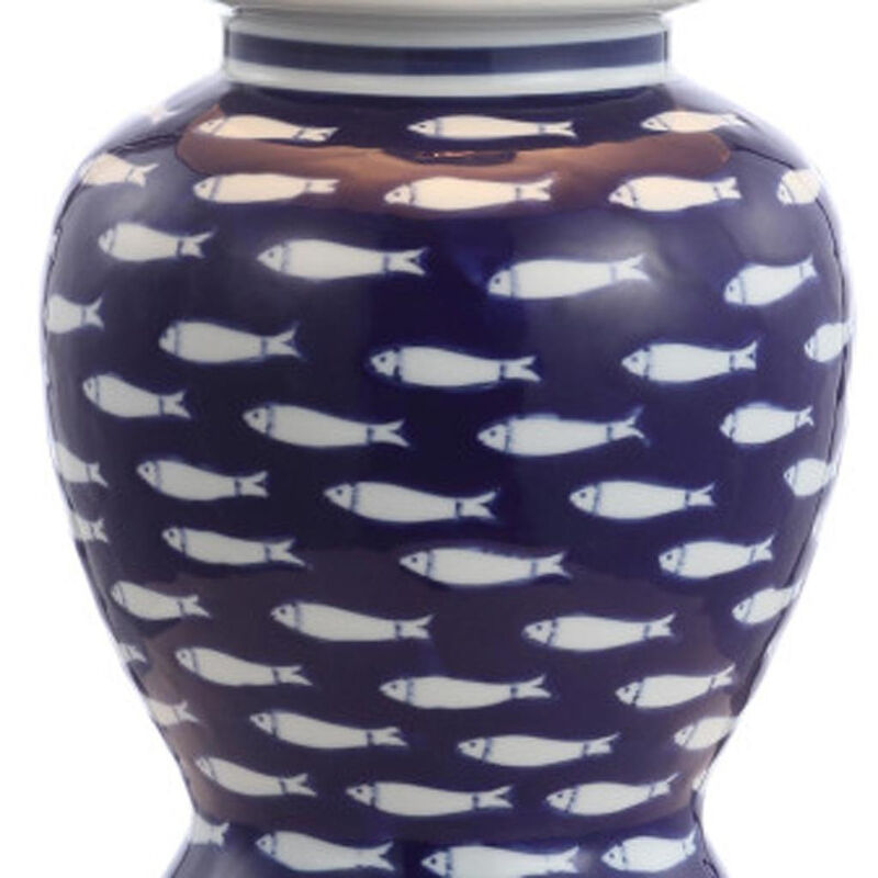 HomeRoots 22" Navy Blue White And Gold Urn Table Lamp With Empire Shade image number 4
