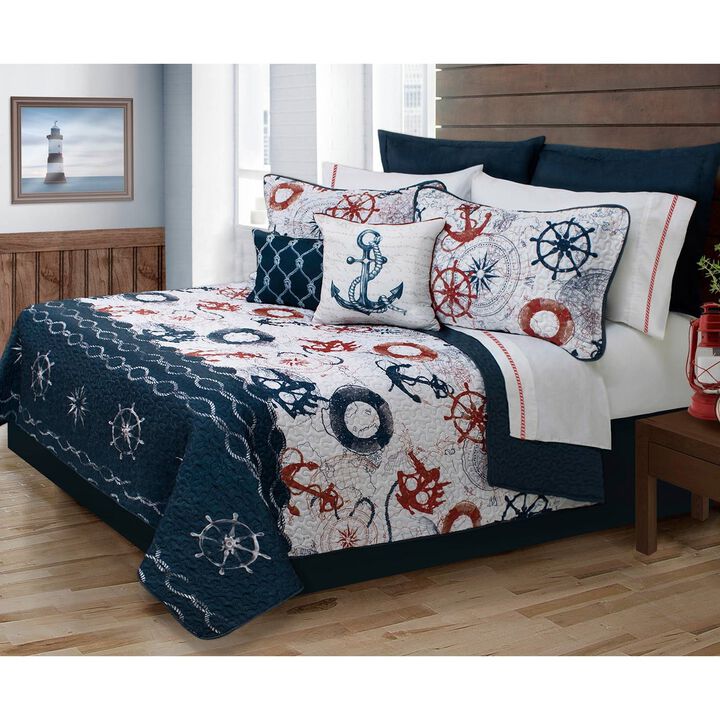QuikFurn King Size Modern Coastal Anchor Polyester Reversible Quilt Set