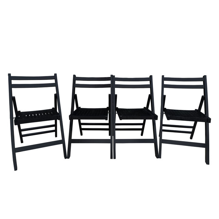 Furniture Slatted Wood Folding Special Event Chair - black, Set of 4, FOLDING CHAIR, FOLDABLE STYLE