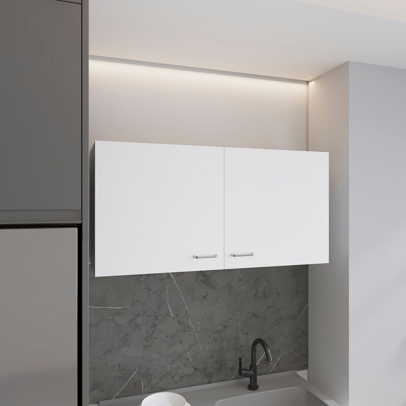 Salento Wall Double Door Cabinet, Two Shelves, White - Kitchen