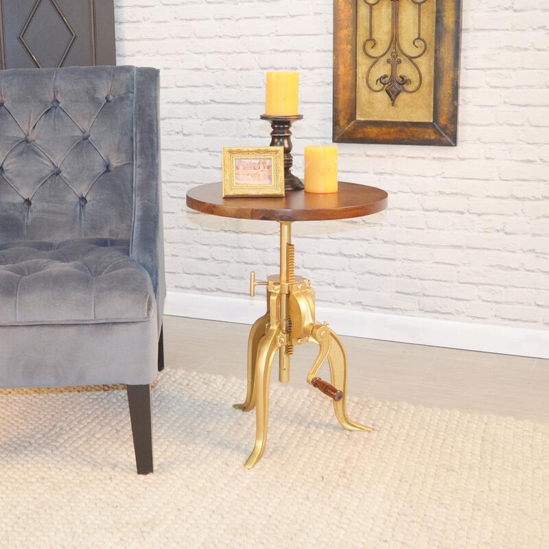 Carolina Living Regan Adjustable Accent Table - Elm Top - Gold Base